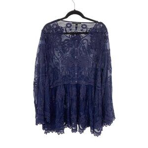 Lane Bryant Womens Plus Size 22/24 Sheer Floral Lace Button Neck Blouse